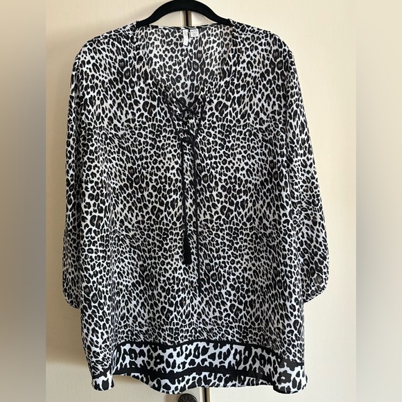 Cato Tops - Cato Black and White Animal Print Blouse